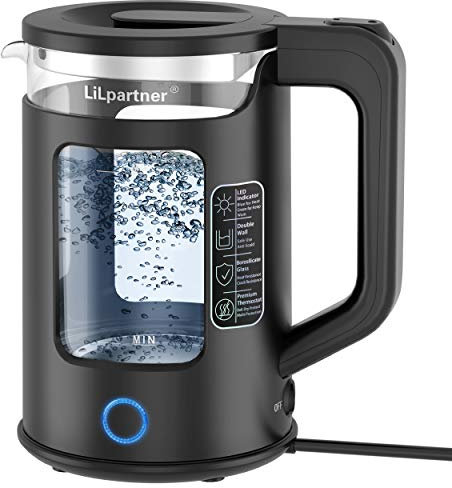 Wasserkocher,1,7 L Glaswasserkocher Schnurlos mit LED-Anzeigelampen, 3000W tragbarem Elektro-Warmwasserkessel, automatischem Abschaltschutz, Wasser Schnell Kochen (Schwarz)