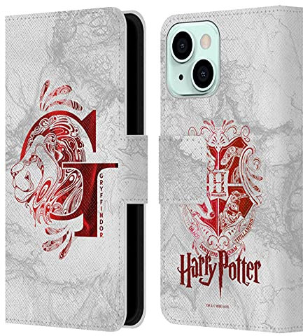 Head Case Designs Officially Licensed Harry Potter Gryffindor Aguamenti Deathly Hallows IX Leather Wallet Case Compatible With Apple iPhone 13 Mini