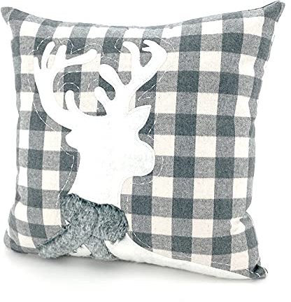 heimtexland ® Kissenhülle Landhaus Hirsch Vichy Karo Chalet Deko Kissen 40x40 Typ760 Grau