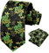 HISDERN Cravate Vert foncé Homme à Fleur Originale Cravates et Pochette Motif Mariage Élégant Ensemble de Cravates Florales d'affaires Fête
