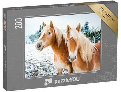 puzzleYOU: Puzzle 200 Teile „Haflingerpferde auf Einer schneebedeckten Wiese“ – aus der Puzzle-Kollektion Pferde, Haflinger Pferde