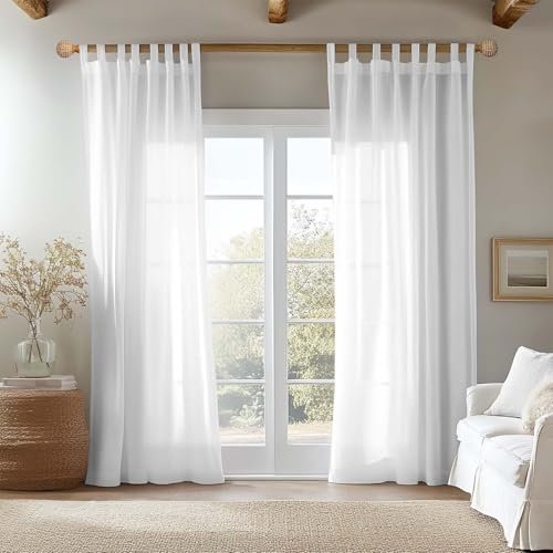 TOPICK Weiß Gardinen mit Schlaufen Einfarbig Gardinen für Wohnzimmer Schlafzimmer Fenster Transparent Durchsichtig Stores Landhausstil Modern Fenstergardinen 2er Set 225H x 140B (cm)