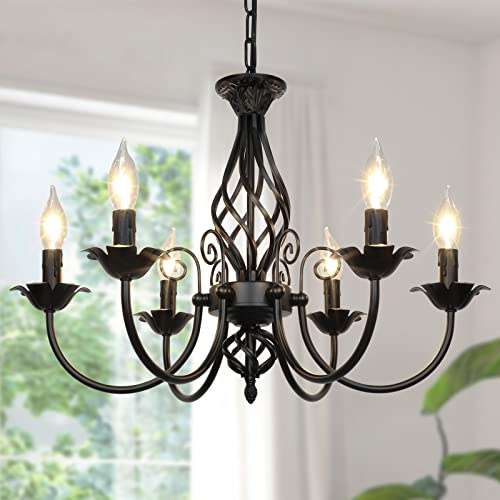 Lampadario a candela a 6 luci per soggiorno, lampadario a sospensione industriale rustico, lampada da soffitto vintage per camera da letto, corridoio, cucina, sala da pranzo, atrio, nero opaco
