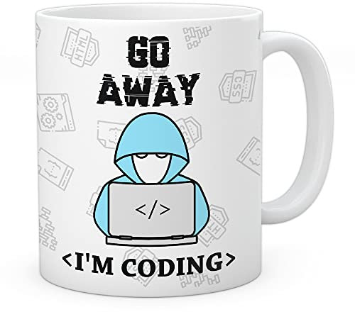 EnvyFone Coding Mug - Go Away I'm Coding - Boys Mens Coder Programmer Web Designer Cup - Novelty Funny Gift