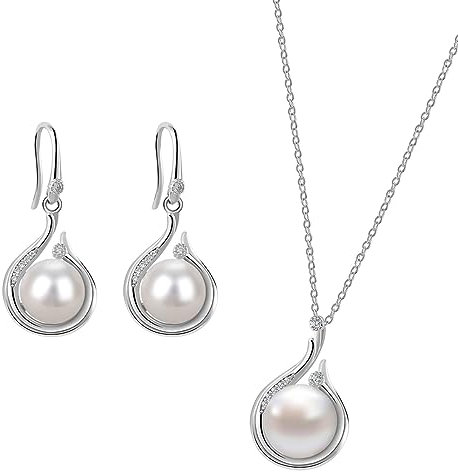 Huacan Schmuck Set Damen 925 Sterling Silber Ohrringe mit Perlen Anhänger Spiral Ohrgehänge Halskette Schmuckset Süßwasser Perle Pendant Funkeln Zirkon Geschenke Für Braut Brautjungfer