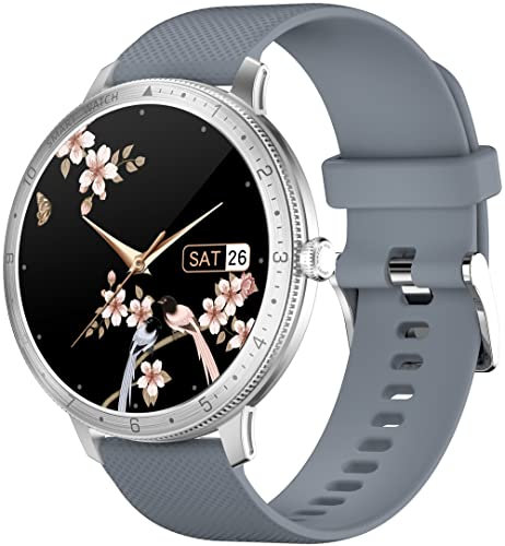 findtime Smartwatch Telefonieren 1.28 Zoll Fitness Tracker Pulsuhr mit Blutdruchmessung Schlafmonitor Fitness Sportuhr Musikspeicher Smart Watch Uhr Schrittzähler für Damen Herren Rund Grau