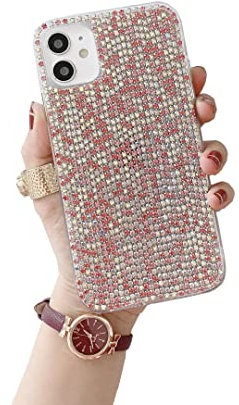 CrazyLemon für iPhone 6 Plus / 6S Plus Hülle Süßer Luxus Glitzer Handgefertigt Rosa Rot Strass Design Transparente Schutzhülle für Frauen