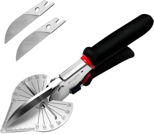 Wonglea Ciseaux à onglet multi-angles pour coupe angulaire et moulage, outil de coupe quart de rond, ciseaux de coupe de moulage, ciseaux réglables de 45 à 135 degrés pour bois, PVC