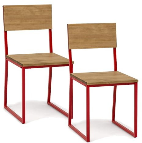 2 Stück Oxford-Abnehmbare Stühle aus rotem Öko, aus massivem Kiefernholz, Vintage-Finish, Industrie-Stil