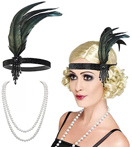 VIKSAUN Année 20 Gatsby Headband Headband Gatsby Bandeau Cristal, 1920s Bandeau Plume Gatsby Flapper, 1920 Accessories, 20s Vintage Flapper Casque, Headband Plume, Vintage Partie à Thème