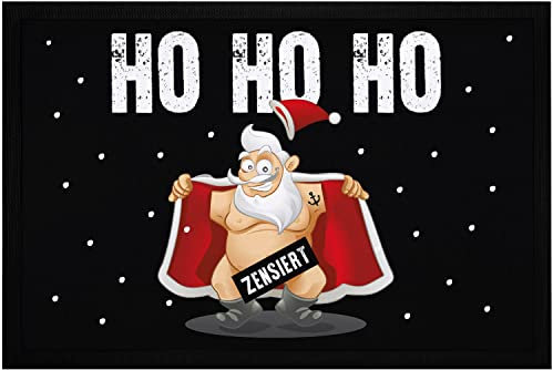 MoonWorks® Fußmatte Weihnachten lustig Weihnachtsmann zensiert Bedruckt Aufschrift HoHoHo Weihnachtsdeko rutschfest & waschbar schwarz 60x40cm