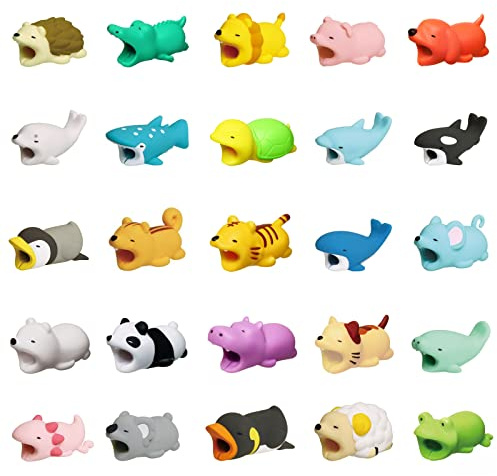 Plcnn 25 Stück niedliche Tier-Kabelschutz, Cartoon-Handy-Ladekabel, USB-Kabelschutz, für die meisten Handys und Tablets