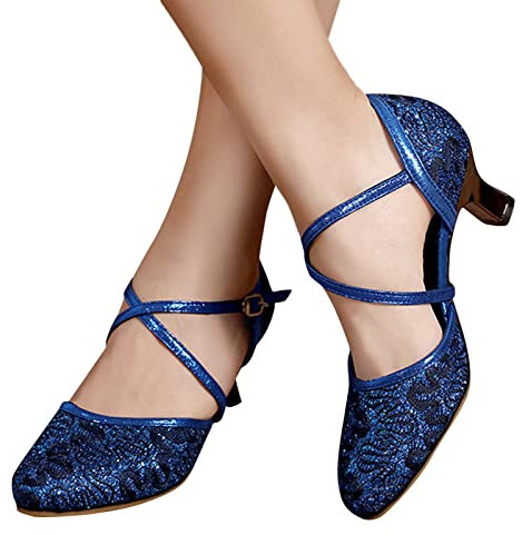 Briskorry Tanzschuhe Damen,Pailletten Strass Glitzer Sandaletten Stiletto Absatz Pumps Plateau Schuhe Kreuzgurt Schnalle SommerschuheGeschlossene Arbeitsschuhe Runde Zehe Slip On Ballerinas