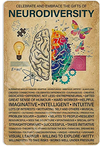 NEGLAI Neurodiversity Knowledge Metallschilder Poster, Wanddekoration, Vintage-Dekoration, 20,3 x 30,5 cm