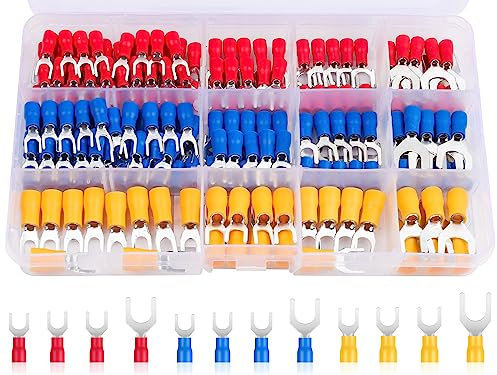 Hanibos - 180 capicorda a forcella, 0,5-6,0 mm², M4/M5/M6/M8, parzialmente isolati, 12 dimensioni, capicorda in rame stagnato per ricambi auto, meccanici, officine