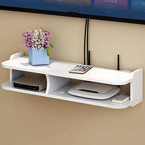 WiFi Router Storage Box, Double Layer Floating Wall Shelf Punch-free TV Box Wall Mounted Cable Box Shelf 50 * 13 * 20cm