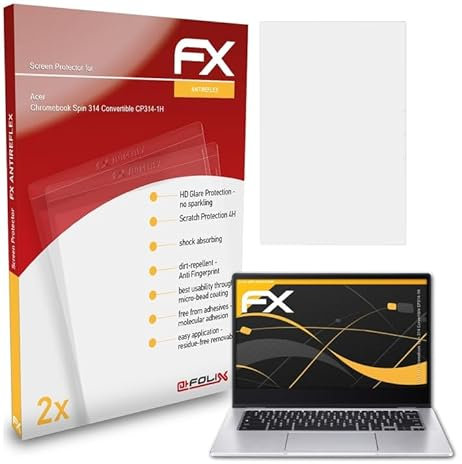 atFoliX Panzerfolie kompatibel mit Acer Chromebook Spin 314 Convertible CP314-1H Schutzfolie, entspiegelnde und stoßdämpfende FX Folie (2X)