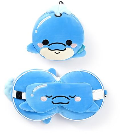 Puckator Reisekissen mit Relaxeazzz-Maske – Blau der Delfin – süße Tiere