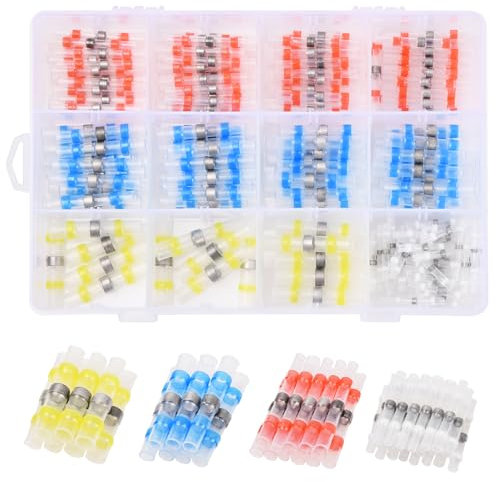 Jinlaili 210 Stk 26-10AWG Lötverbinder mit Schrumpfschlauch, Kabelverbinder Wasserdicht Isoliert, 0.25-6 mm² Lötverbinder Quetschverbinder Sortiment, Kabelschuhe Stoßverbinder für KFZ, Marine