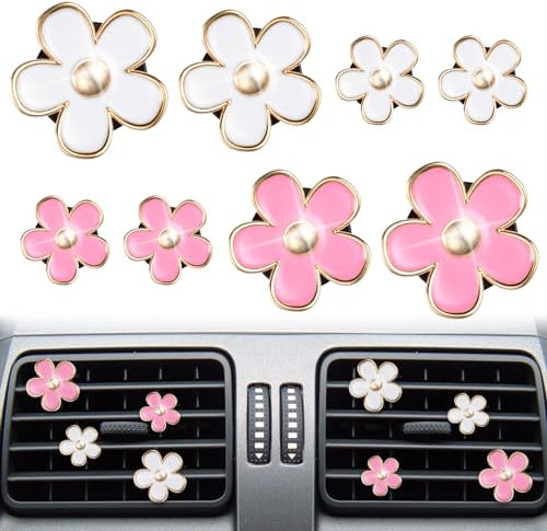 URAQT 8 Pezzi di Clip di Profumo a Forma di Fiore, con 4 Compresse per Aromaterapia, Clip per Deodorante per Auto, Clip per Presa d'Aria Decorazione per Auto, Diffusore Profumo Auto