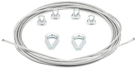 ALFA LOGISTIK Drahtseil 8mm Durchmesser 25m Länge - Stahlseil Set mit 4x Drahtseilklemmen und 2x Kauschen - Rankhilfe Drahtseil Set