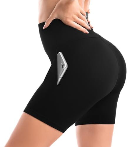 Leafigure High Waisted Cycling Shorts Women with Pockets Black LXL