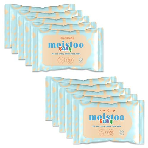 Cleangang Baby Feuchttücher für Wohltuende Sauberkeit - Wiederverschließbares Feuchtes Toilettenpapier Frei von Farbstoffen und Ohne Mikroplastik (10 x 50 = 500 Stück)