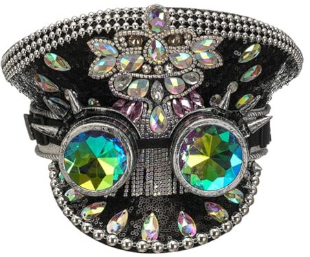 F Fityle Gothic-Hut, Partyhut, Glitzer-Pailletten-Kopfbedeckung, Strass-Brauthut für Karneval, Verkleidung, Bühnenshow, Braut, Hochzeit, Geburtstag, Schwarz