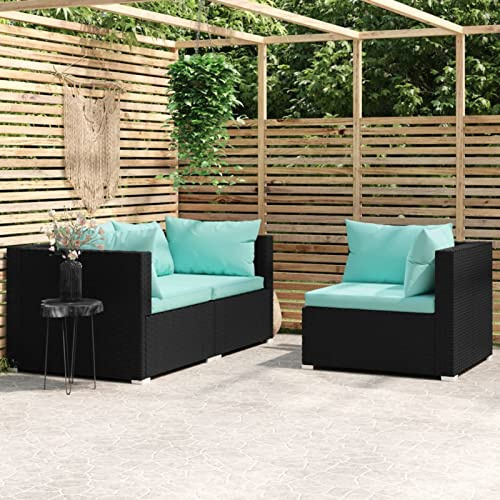 ZEYUAN 3-TLG. Garten-Lounge-Set mit Kissen Schwarz Poly Rattan, Lounge Gartenmöbel Set, Terassenmöbel Wetterfest, Loungemöbel Terrasse, Gartenlounge, Garten Loungemöbel Set, 317538