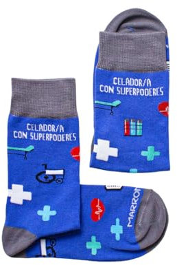 MARRON Y NEGRO - Calcetines Celador/a con Superpoderes - Fabricado en España - Perfecto Regalo - Divertido - Calcetines Originales - 80% algodón - Para Hombre y Mujer