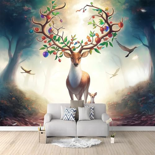 Art Fototapete Waldtier Hirsch Vlies Tapeten Moderne Flur Wanddeko Wandtapete Wohnzimmer Schlafzimmer Spielzimmer Tapete Wall Art Wandbilder 200x140 cm