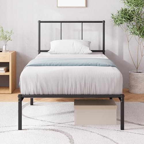 Zinus Justin Bett 200x90 cm – 35 cm hoch – Metallbettgestell mit Kopfteil – Metallbett mit Lattenrost – Kein Boxspringbett erforderlich – Freiraum unter dem Bett - Modernes Design – Schwarz