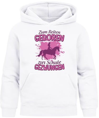 MoonWorks® Kinder Hoodie Mädchen Pferde Aufdruclk Spruch lustig Zum Reiten Geboren Mädchengeschenke Weiss 140
