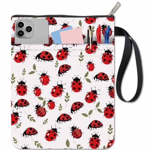 CRASPIRE Custodia per Libri con Cerniera e Custodia Extra in Tessuto Coccinella Insetto Animale Rettangolo Lavabile Avvolgente Protettiva Borsa per Libri Tascabili Quaderno Libro Tessuto Lavabile