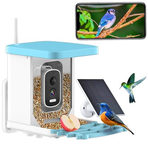 ANTELA Intelligenter Vogelfutterspender mit 4 MP HD-Kamera, wiederaufladbarer Solar-Futterspender, automatische Aufnahme von Vogelvideos, Vogelkamera, AI Identifizieren von Vogelarten