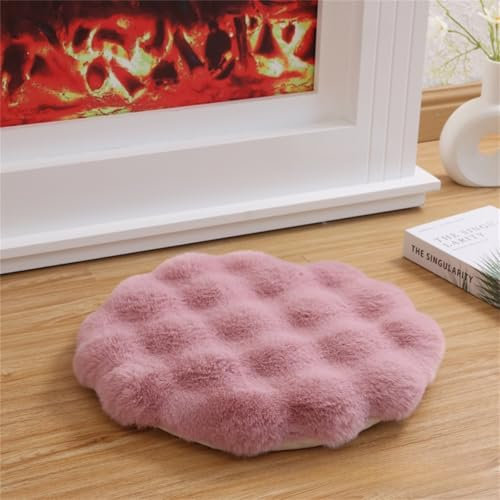 Hava Kolari Rund Memory Baumwolle Sitzkissen Faux Lammfell Schaffell Sitzauflage Fell Optik Nachahmung Wolle Teppich Stuhl Sofa Matte (Rosa,45 * 45cm)