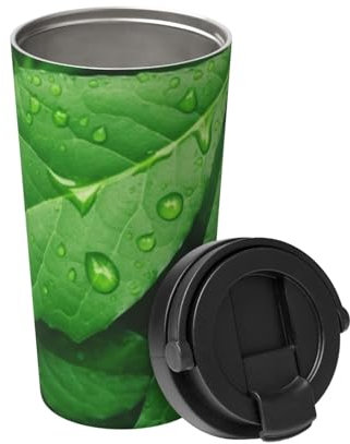 Green Leaves Tumbler 16oz Stainless Steel Insulated Coffee Mug Double Wall Vacuum Thermos Cup with Flip Lid and Handle Leakproof Travel Mugs for Hot Cold Drinks