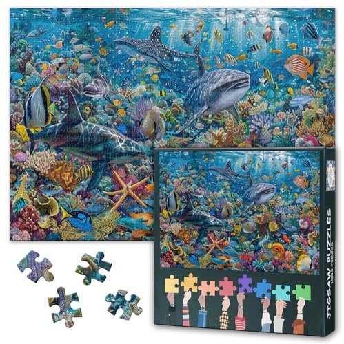 Marine Organism Puzzles, Whale Shark 1000 Piece Large Format Jigsaw Puzzle for Adults & Families, Puzzle 1000 Pieces Beautiful Coral Underwater World Vibrant Artwork Size: 27.5 x 19.6/70 * 50cm