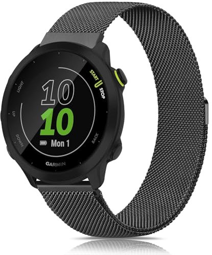 YLK Armband für Forerunner 165/165 Music/Forerunner 55 / Forerunner 245/245 Music / 645/645 Music für Damen Herren, 20mm Metall Armbänder, Sport Ersatzarmband (Schwarz)