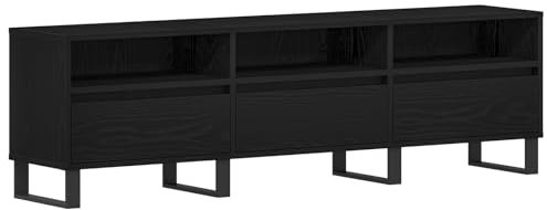 vidaXL TV Cabinet Black oak 150 x 30 x 44.5 cm Engineered wood, Living Room, Modern Entertainment Center, Rectangular Black Media Cabinet, Wood Unit, Storage Solutions, Stylish Tv Console
