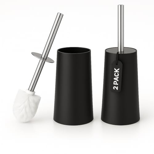 GALATIANS® Toilet Brush & Holder | Modern Loo Brush and Holder set with elegant design | Toilet Cleaner Brush with Stainless Steel handle | Compact and efficient Toilet Brush set. (2, Black)