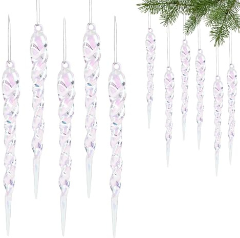Phantomfarben Eiszapfen Weihnachtsbaum,24 Stück Acryl Eiszapfen Deko Weihnachtsbaumanhänger Weihnachtsbaum Kristall Christbaumschmuck Eiszapfen Anhänger Weihnachtsdeko