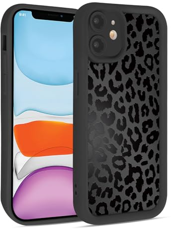 Krdvekm Handyhülle für iPhone 12 hülle 6,1”, Aesthetic Leopard Muster Design Schwarz Matte Case Schutzhülle Ultra Weich Silikon Dünn TPU Case Stoßfest Kameraschutz Bumper Cover