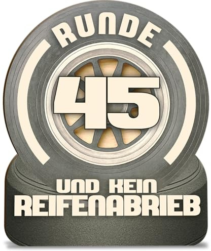 Generisch 45 Geburtstag Mann Karte Reifen 45 Geburtstag Holzkarte - Geburtstagskarte mit Umschlag - liebevoll gestaltete Reifen-Karte zum 45. Ehrentag, kreative Geschenkidee für Freunde und Familie