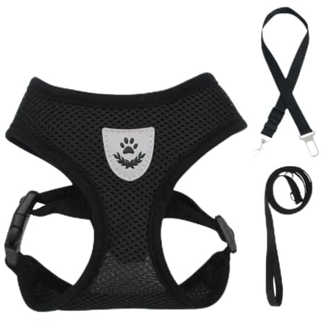 UZYXC 3-in-1 Katzen Geschirr Set mit Leine und Sicherheitsgurt für Auto, Atmungsaktives Netz Geschirr Verstellbar (Brust 42-56cm) für Kleine Katzen 4-6kg, Flucht- und Ausbruchsicher