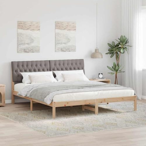 Qnhdfrt 180x200 cm Solid Pine Platform Bed Frame with Headboard, Brown