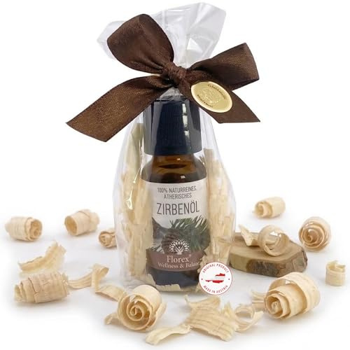 Zirbenöl 20 ml naturrein, ätherisches Öl mit Zirbenspänen im Cello Beutel – 100% reines Duftöl aus Österreich, holzig harziger Waldduft, für Diffuser, Duftlampe, Raumduft & Aromaanwendung