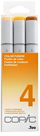COPIC Sketch Marker Set Color Fusion 4, 3 Farben, professionellee Pinsel-Marker mit einer flexiblen und einer mittelbreiten Spitze
