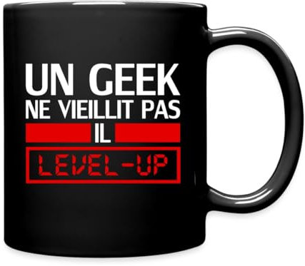 Spreadshirt Un Geek Ne Vieillit Pas Gamer Tasse Mug, taille unique, noir