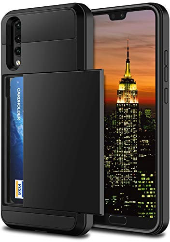 Coolden Armor Shockproof Case for Huawei P20 Pro Wallet Case Cover Protective Case Heavy Duty Hard Back Soft Rubber Bumper Phone Case Card Holder Slot Wallet Case Cover for Huawei P20 Pro (Black)